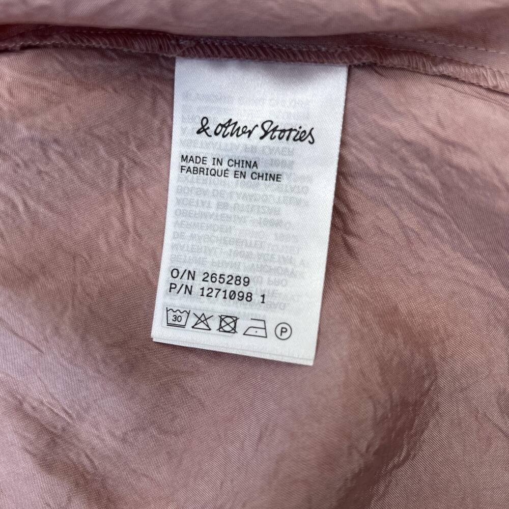 & Other Stories Dress Womens 8 Pink Satin Wrap Midi Crinkle A Line Shiny‎ NWT - Picture 5 of 8